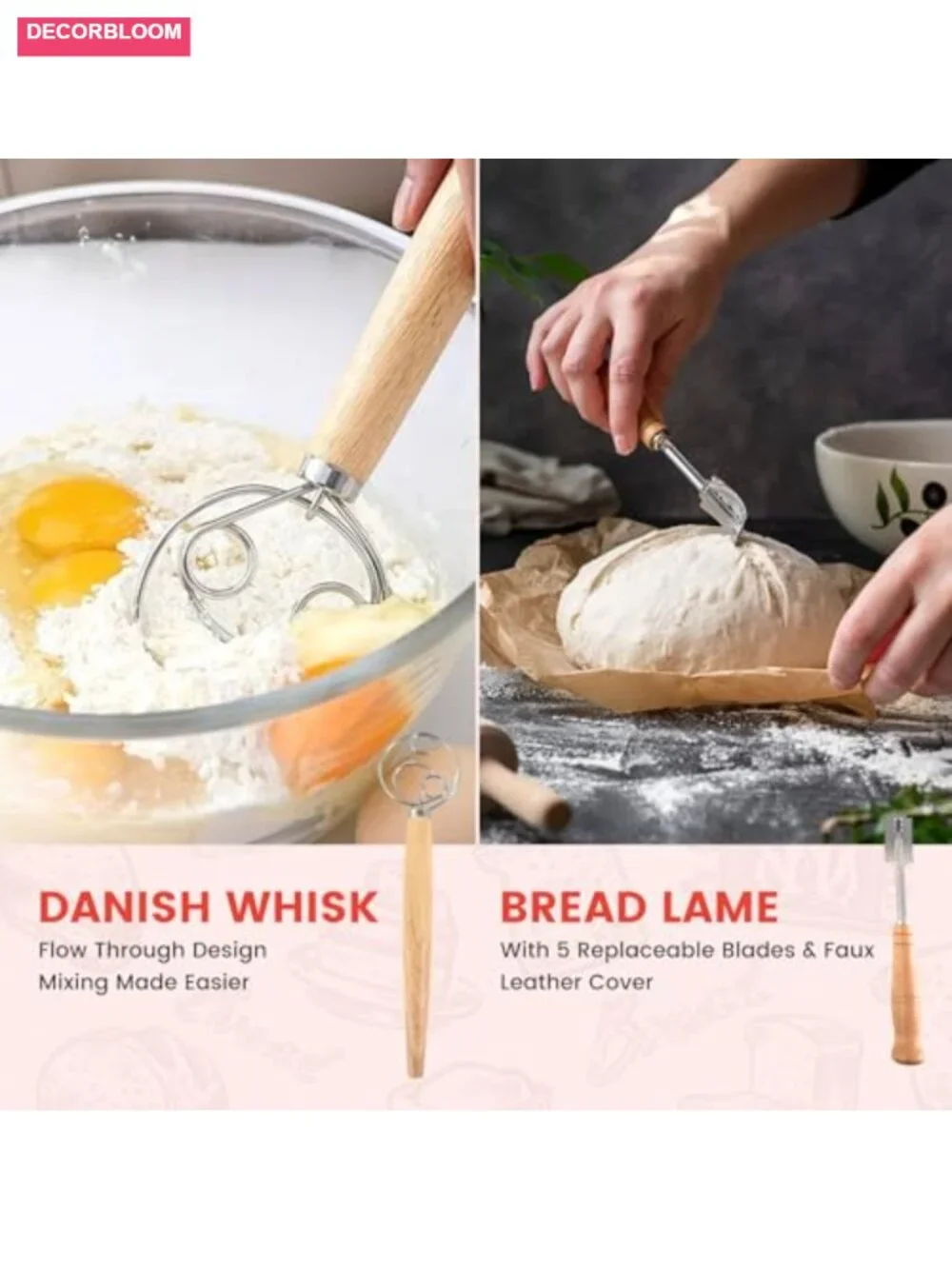 Handwoven Rattan Bread Proofing Basket, Sourdough Starter Kit, Non-Stick